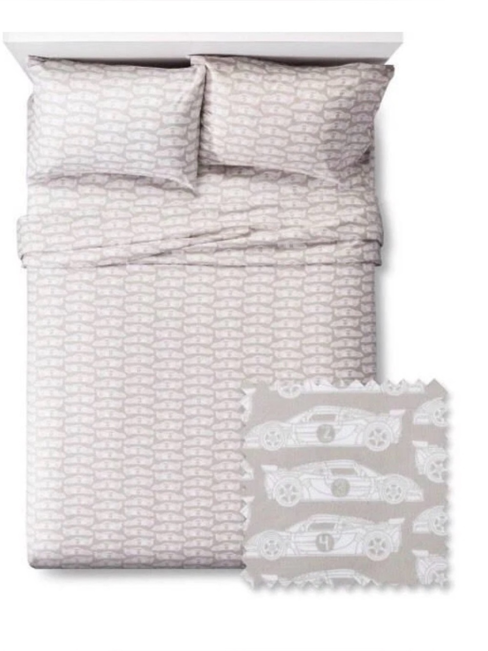 Pillowfort Gray and White Race Car Sheet Set